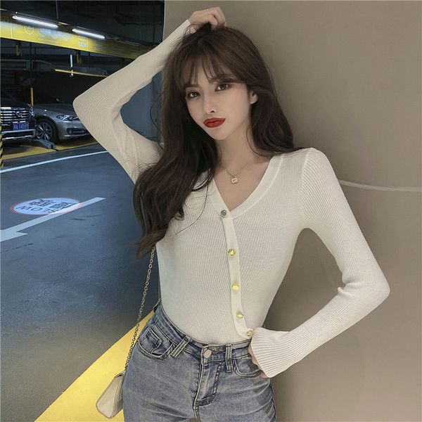 fashion sweater fine woolen autumn and winter women's v-neck long sleeve slim knit with foreign style thin base coat, White;black
fashion sweater fine woolen autumn and winter women's v-neck long sleeve slim knit with foreign style thin base coat, White;black