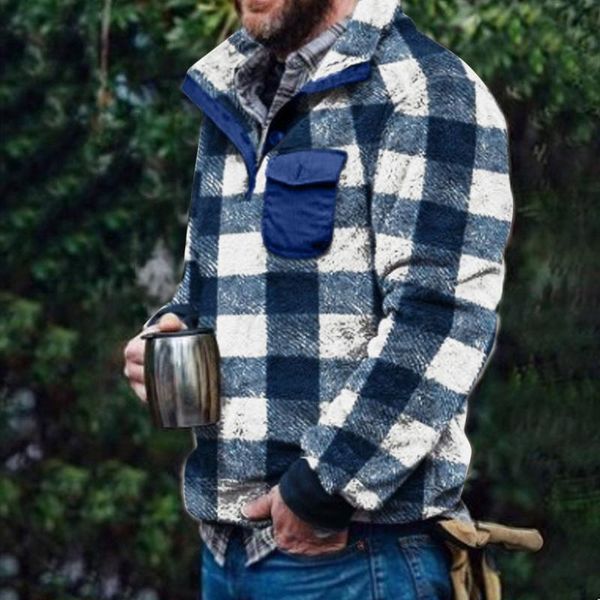men's sweaters plaid turtleneck plush sweater button pullover with pocket buttoned, White;black
men's sweaters plaid turtleneck plush sweater button pullover with pocket buttoned, White;black