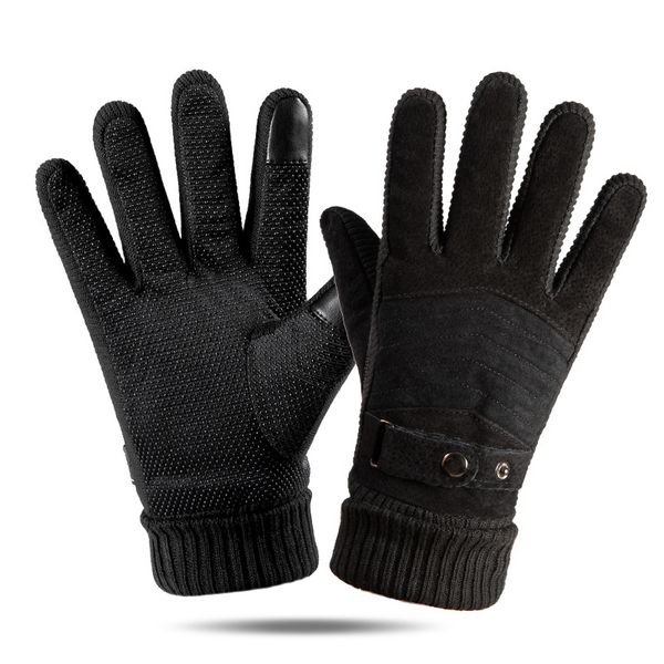 

Cool Men Gift Cold Proof Warm Driving Gloves Black and Brown Pigskin Touch Screen Glove