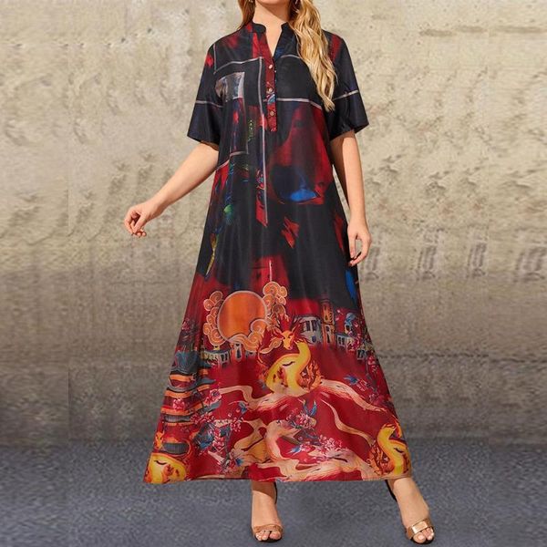 casual dresses retro printing vintage dress women summer v neck short sleeve loose oversized plus size clothing, Black;gray
casual dresses retro printing vintage dress women summer v neck short sleeve loose oversized plus size clothing, Black;gray