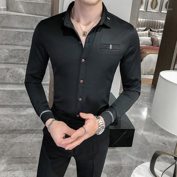 men's shirts 2021 spring solid color formal dress male business casual chemise homme streetwear social, White;black
men's shirts 2021 spring solid color formal dress male business casual chemise homme streetwear social, White;black