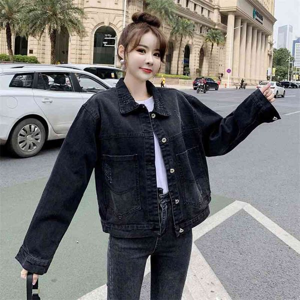 jackets coats autumn and winter long sleeve lapel printing loose casual short wash denim jacket women's versatile cardigan a41f, Black;brown
jackets coats autumn and winter long sleeve lapel printing loose casual short wash denim jacket women's versatile cardigan a41f, Black;brown