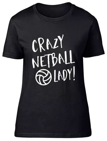 crazy netball lady fitted womens ladies t shirt, White;black 
crazy netball lady fitted womens ladies t shirt, White;black