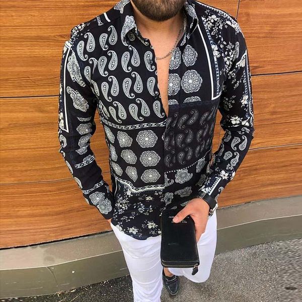 men's dress shirts autumn vintage print long sleeve male fashion buttoned goth turn down collar slim shirt streetwear, White;black
men's dress shirts autumn vintage print long sleeve male fashion buttoned goth turn down collar slim shirt streetwear, White;black