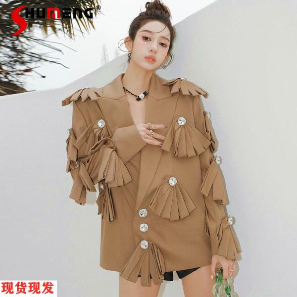 women's suits & blazers woman khaki flare sleeve versatile diamonds flower midi suit jacket 2021 autumn loose mid-length tassel bow, White;black
women's suits & blazers woman khaki flare sleeve versatile diamonds flower midi suit jacket 2021 autumn loose mid-length tassel bow, White;black