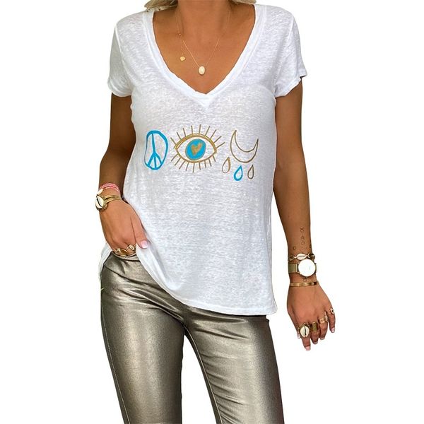 2021 spring and summer new european and american women's wear v-neck commuter short sleeve women's t-shirt, White
2021 spring and summer new european and american women's wear v-neck commuter short sleeve women's t-shirt, White