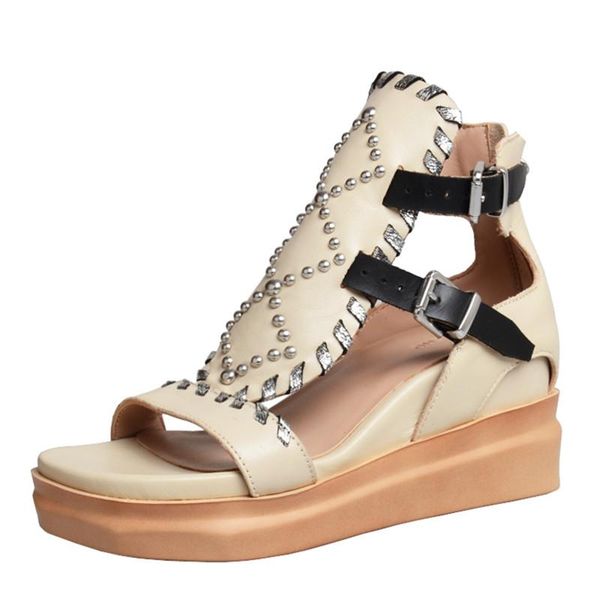 sandals handmade genuine leather women thick sole platform wedge shoes rivets studded wedges sandalias mujer casual creepers, Black
sandals handmade genuine leather women thick sole platform wedge shoes rivets studded wedges sandalias mujer casual creepers, Black