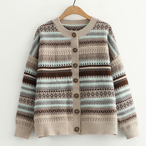 knits fall winter korean women cardigan coat loose vintage jacquard thick warm knitted sweater striped buttons pull femme h4zx, White
knits fall winter korean women cardigan coat loose vintage jacquard thick warm knitted sweater striped buttons pull femme h4zx, White