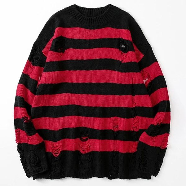 women's sweaters punk knitted sweater women fashion pullovers hollow out hole broken striped winter loose jumper pull femme 2021, White;black
women's sweaters punk knitted sweater women fashion pullovers hollow out hole broken striped winter loose jumper pull femme 2021, White;black