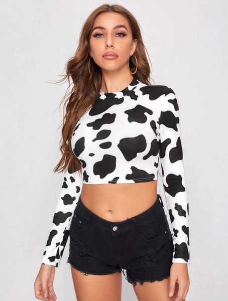 women's tanks & camis women long sleeve cows t-shirt fashion summer winter round neck crop clothing female streetwear, White 
women's tanks & camis women long sleeve cows t-shirt fashion summer winter round neck crop clothing female streetwear, White