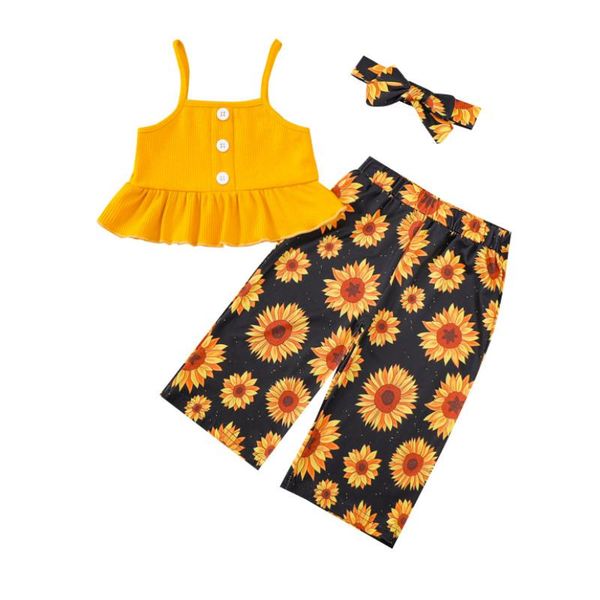 girl's three piece set, children's ribbed ruffles sling vest sunflower printed trousers hair band for kids summer 2021 clothing s, White
girl's three piece set, children's ribbed ruffles sling vest sunflower printed trousers hair band for kids summer 2021 clothing s, White
