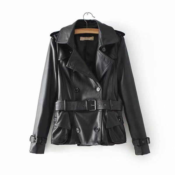 women's leather & faux 2021 spring european and american fashion double-breasted belt locomotive pu short tide, Black
women's leather & faux 2021 spring european and american fashion double-breasted belt locomotive pu short tide, Black