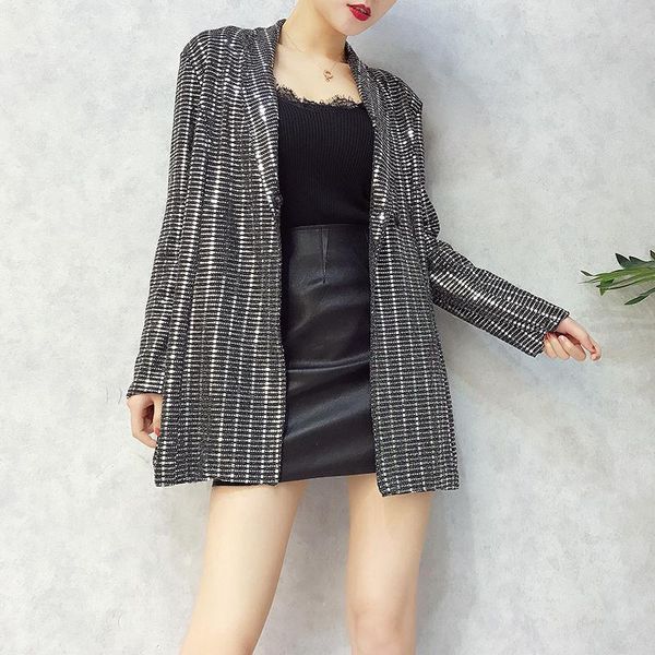 women's suits & blazers fashion 2021 designer notched solid women long sleeve bling sequined blazer overcoat, White;black
women's suits & blazers fashion 2021 designer notched solid women long sleeve bling sequined blazer overcoat, White;black