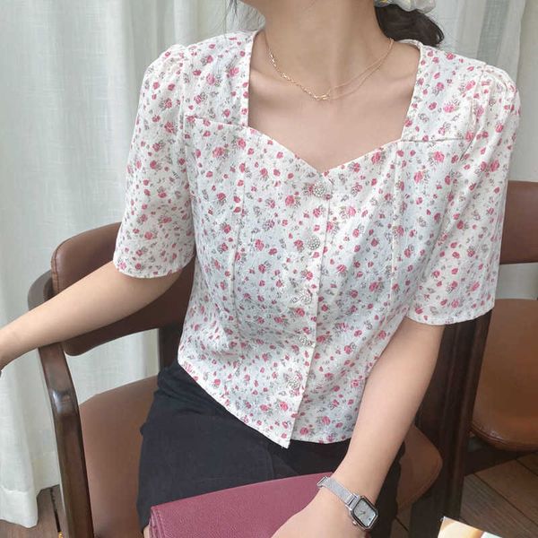 summer retro short korean floral print t-shirt women fashion short-sleeved thin single-breasted female elegant 210527, White
summer retro short korean floral print t-shirt women fashion short-sleeved thin single-breasted female elegant 210527, White