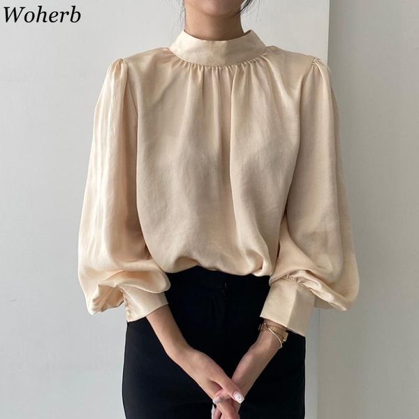 women's blouses & shirts woherb blouse women elegant stand lantern sleeve blusas de mujer solid color folds korean loose temperament f, White
women's blouses & shirts woherb blouse women elegant stand lantern sleeve blusas de mujer solid color folds korean loose temperament f, White