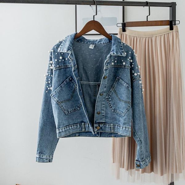 women's jackets 2021 autumn beaded short jeans coat korean-style turn-down collar split long-sleeved denim jacket, Black;brown
women's jackets 2021 autumn beaded short jeans coat korean-style turn-down collar split long-sleeved denim jacket, Black;brown