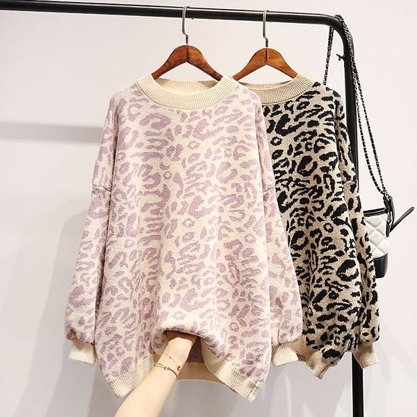 fashion autumn pullovers leopard knit sweater women pullover korean style loose lazy women jumper 210420, White;black
fashion autumn pullovers leopard knit sweater women pullover korean style loose lazy women jumper 210420, White;black