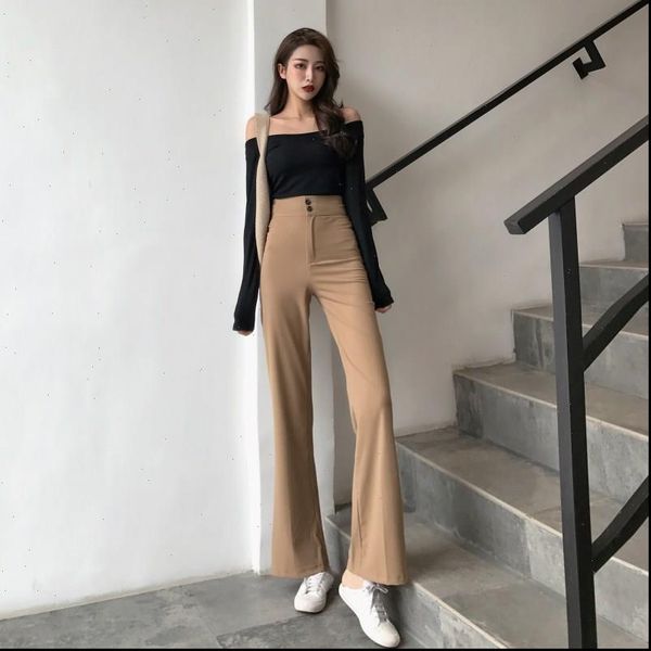 women pant autumn casual solid straight pants ladies button slim female wide leg vintage korean style, Black;white
women pant autumn casual solid straight pants ladies button slim female wide leg vintage korean style, Black;white