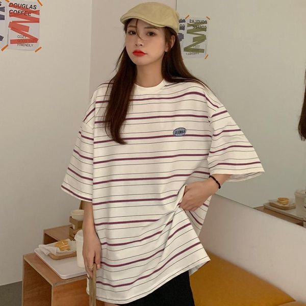 women's t-shirt summer american street hip-hop vintage basic striped couple woman korean fashion oversize harajuku ladies top, White
women's t-shirt summer american street hip-hop vintage basic striped couple woman korean fashion oversize harajuku ladies top, White
