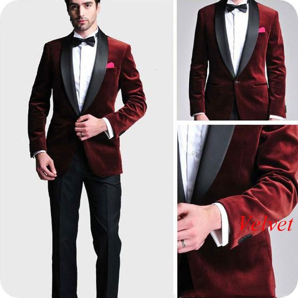 men's suits & blazers burgundy velvet groom wedding for men black shawl lapel two piece jacket pants custom made mens ternos costu, White;black
men's suits & blazers burgundy velvet groom wedding for men black shawl lapel two piece jacket pants custom made mens ternos costu, White;black