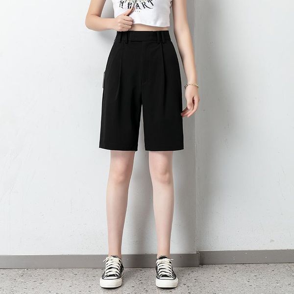 men's shorts 2021 summer khaki black straight high waist thin casual women, White;black
men's shorts 2021 summer khaki black straight high waist thin casual women, White;black