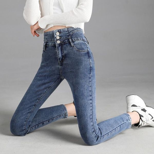 women's jeans vintage high waist skinny fashionable button up stretch pencil pants waisted mom fashion, Blue 
women's jeans vintage high waist skinny fashionable button up stretch pencil pants waisted mom fashion, Blue