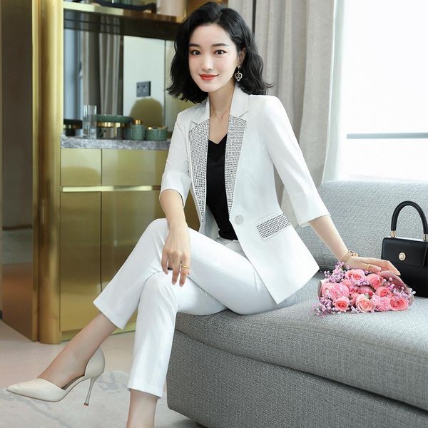pant yellow female black spring suit half sleeve two sets for lady size s-4xl blazer jacket with pants, White
pant yellow female black spring suit half sleeve two sets for lady size s-4xl blazer jacket with pants, White
