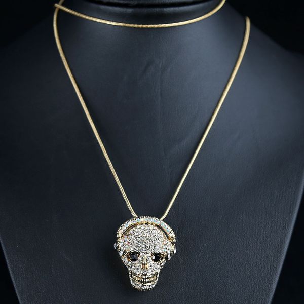 cova necklace men's and women's punk personalized headset skull diamond domineering fashion jewelry, Silver
cova necklace men's and women's punk personalized headset skull diamond domineering fashion jewelry, Silver