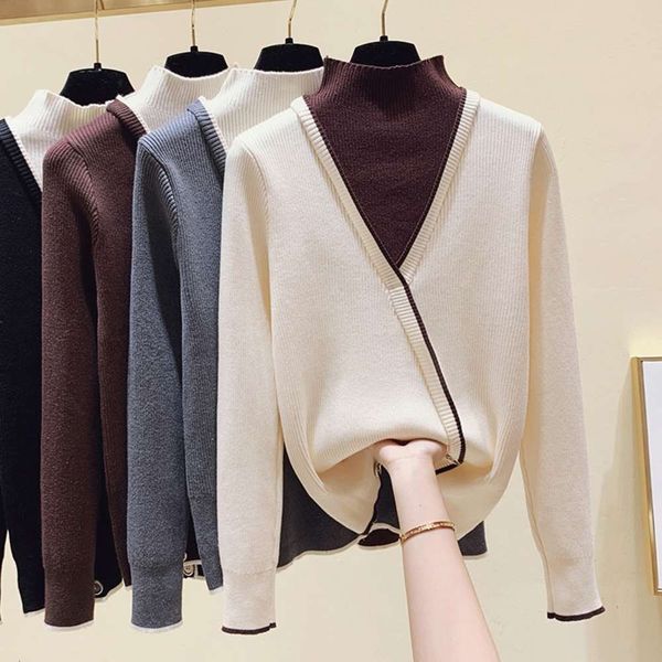 women's sweaters sweaters autumn and winter half high collar color contrast fake two pieces of basic long sleeve t-shirt for women', White;black
women's sweaters sweaters autumn and winter half high collar color contrast fake two pieces of basic long sleeve t-shirt for women', White;black
