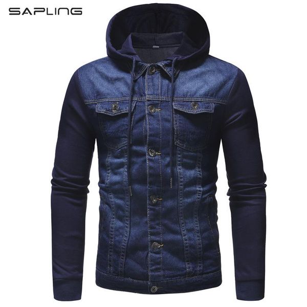 men's jackets jean jacket autumn winter fashion knitting hooded coat male denim casual slim streetwear men patchwork coats, Black;brown