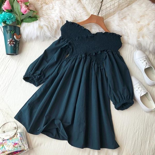 autumn women solid color womens dresses slash neck casual dress lady high waist slim korean half puff sleeve elegant c204, Black;gray
autumn women solid color womens dresses slash neck casual dress lady high waist slim korean half puff sleeve elegant c204, Black;gray