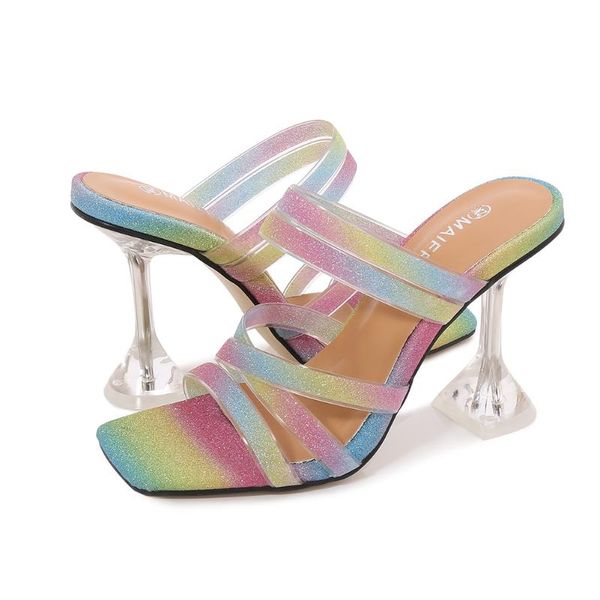 slippers rainbow gradient color high heels women slipper 2021 summer square toe open clear shoes pvc outside thin slides daily, Black
slippers rainbow gradient color high heels women slipper 2021 summer square toe open clear shoes pvc outside thin slides daily, Black