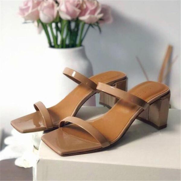 slippers s fashion square head lady high heel black white silver thick summer