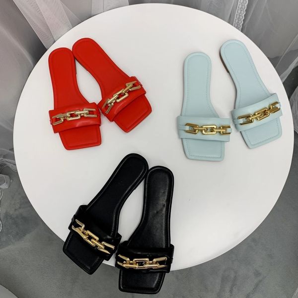 slippers fashion women square toe metal chain design slip on mules shoes flat heeled blue/black/red sandals beach h4qj
slippers fashion women square toe metal chain design slip on mules shoes flat heeled blue/black/red sandals beach h4qj