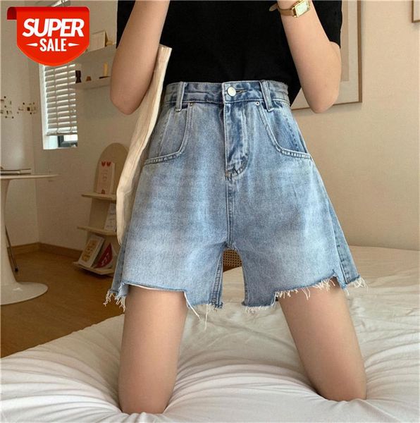 korean style loose wide-legged irregular high-waisted denim shorts #if27, Black;gray