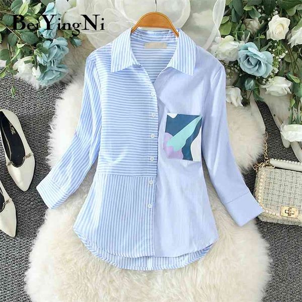 fashion women shirt striped casual loose camouflage patchwork pocket blouses blusas female shirts plus size 210506, White
fashion women shirt striped casual loose camouflage patchwork pocket blouses blusas female shirts plus size 210506, White