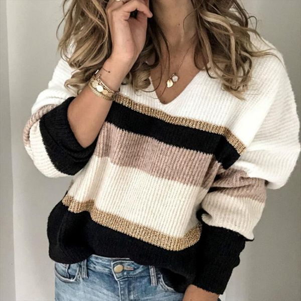 autumn winter striped knitted womens sweaters v neck women loose color block pullovers knitwear female outwear jumpers, White;black
autumn winter striped knitted womens sweaters v neck women loose color block pullovers knitwear female outwear jumpers, White;black