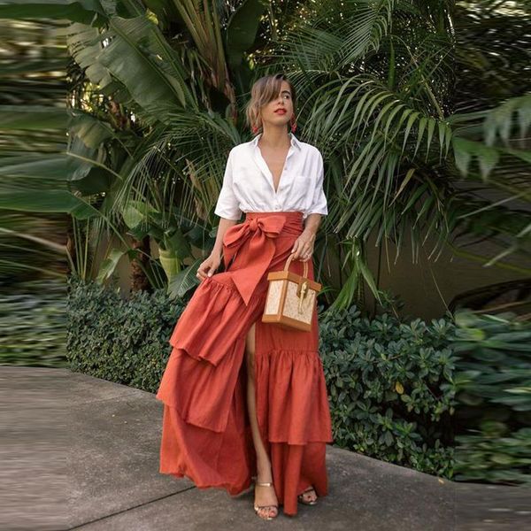 skirts brick red long skirt straight front split satin women with ribbon sash formal wear jupe party faldas, Black
skirts brick red long skirt straight front split satin women with ribbon sash formal wear jupe party faldas, Black
