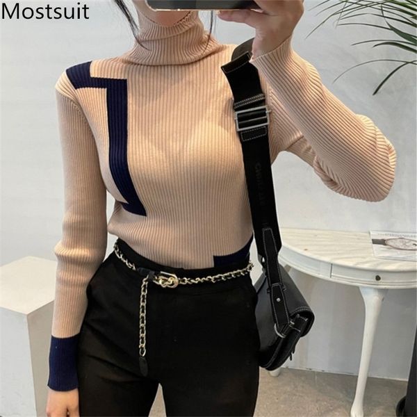 color-blocked turtleneck knitted pullover jumpers women full sleeve slim fashion korean female sweaters femme 210518, White;black
color-blocked turtleneck knitted pullover jumpers women full sleeve slim fashion korean female sweaters femme 210518, White;black
