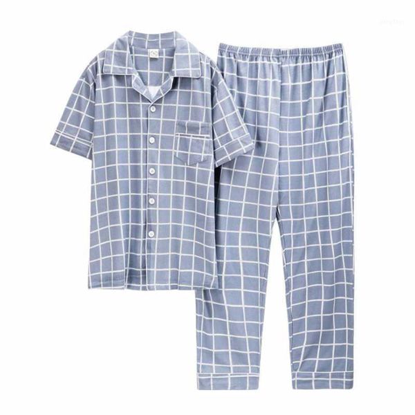 men's sleepwear summer men soft cotton pajama sets male short sleeve turn-down collar shirt & pants casual plaid suit plus size, Black;brown
men's sleepwear summer men soft cotton pajama sets male short sleeve turn-down collar shirt & pants casual plaid suit plus size, Black;brown