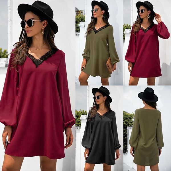 casual dresses elegant fashion women's 2021 autumn v-neck solid lantern sleeve lace splicing loose waist a-line mini dress, Black;gray
casual dresses elegant fashion women's 2021 autumn v-neck solid lantern sleeve lace splicing loose waist a-line mini dress, Black;gray