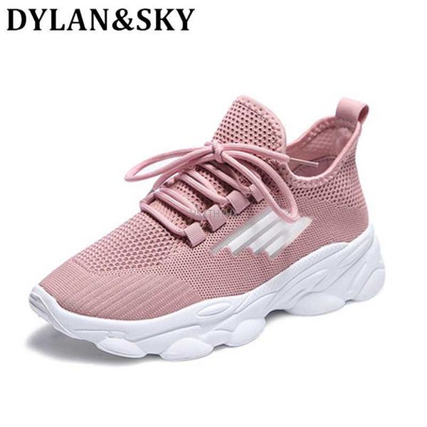chunky sneaker women new fashion leather and breathable mesh platform trainer comfortable casual walking shoes y0907, Black