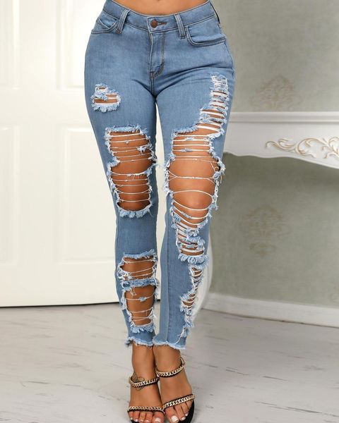 ninimour women elegant fashion holey frayed hem distressed pencil jeans ladies casual going out workwear outwear 210415, Blue
ninimour women elegant fashion holey frayed hem distressed pencil jeans ladies casual going out workwear outwear 210415, Blue
