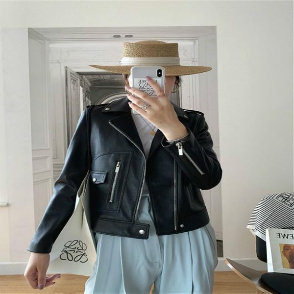 women's leather & faux elegant natural genuine jacket women korean 100% real sheepkin coat female spring autumn jackets, Black
women's leather & faux elegant natural genuine jacket women korean 100% real sheepkin coat female spring autumn jackets, Black