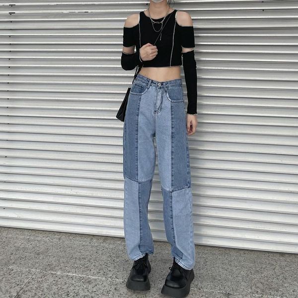 women's jeans plus size women pants splicing loose straight casual wide leg cowboy female streetwear korean hip hop trousers, Blue 
women's jeans plus size women pants splicing loose straight casual wide leg cowboy female streetwear korean hip hop trousers, Blue