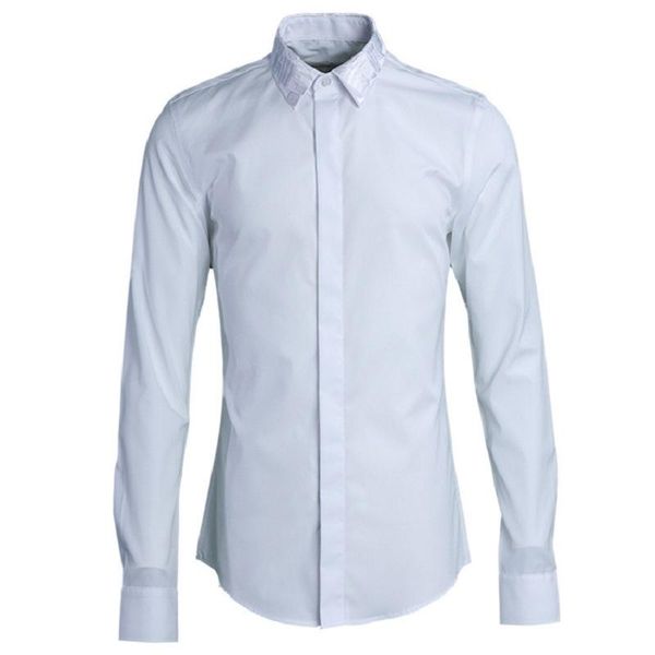 men's casual shirts solid color men shirt luxury embroidered collar long sleeve camisa masculina cotton mens slim fit, White;black
men's casual shirts solid color men shirt luxury embroidered collar long sleeve camisa masculina cotton mens slim fit, White;black
