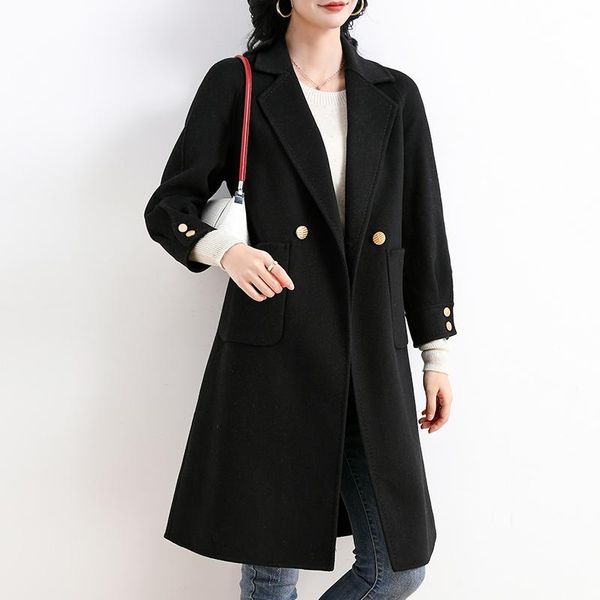 women's wool & blends winter coat lapel simple belt raglan sleeve cotton 100% medium length pocket jacket, Black
women's wool & blends winter coat lapel simple belt raglan sleeve cotton 100% medium length pocket jacket, Black