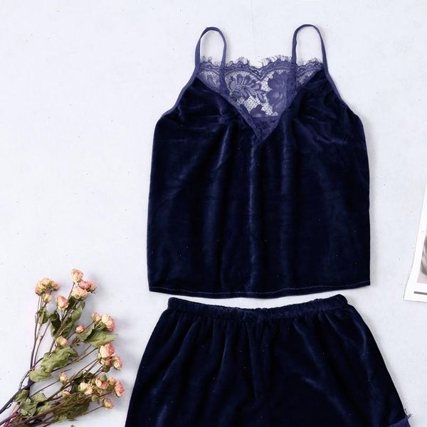 two piece set suede women sleepwear lingerie camisole lace shorts v neck velvet pajamas 2xl j, Black;red
two piece set suede women sleepwear lingerie camisole lace shorts v neck velvet pajamas 2xl j, Black;red