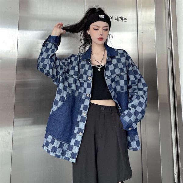 women's jackets autumn lapel plaid denim jacket high street hip-hop trend loose men and women couples wild, Black;brown
women's jackets autumn lapel plaid denim jacket high street hip-hop trend loose men and women couples wild, Black;brown