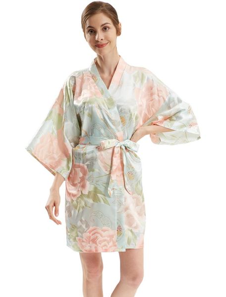 women's sleepwear season dressing women floral light blue robes bridesmaids short satin kimono peony print for wedding party, Black;red
women's sleepwear season dressing women floral light blue robes bridesmaids short satin kimono peony print for wedding party, Black;red